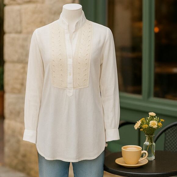 Anthropologie Tops - Anthropologie / Leifsdottir White Embroidered Bib-Front Blouse – Women Size 2